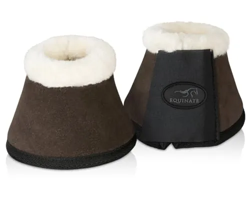Equinate Hufglocken Sunville XL Braun - Robuste Springglocken mit Wildleder und Lammfell - Gamaschen & Schützer für Pferde: Hochwertige Hufglocken mit echtem Wildleder und synthetischem Lammfell für maximalen Tragekomfort und optimalen Schutz während Training und Turnieren.