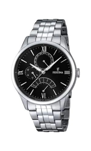 FESTINA Herren-Armbanduhr Retrograde Quarz Edelstahl silber UF16822/4 - Herrenuhren mit elegantem Design, 5 ATM wasserdicht und multifunktional mit 24-Stunden-Anzeige, ideal für stilbewusste Männer.