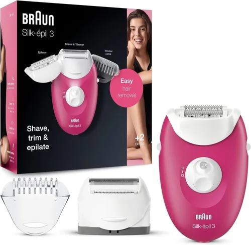 Braun Silk-epil 3 3-410 Epilierer mit 3 Extras - Epilierer mit 3 Extras, entfernt Haare sanft an der Wurzel für langanhaltende Ergebnisse. Ideal für Einsteiger dank Massagerollen und Smartlight für eine gründliche Epilation.