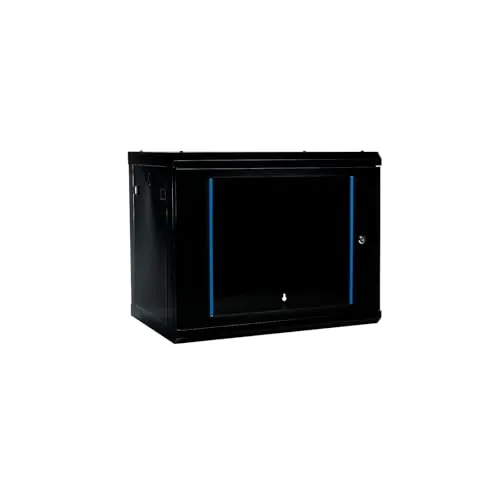 Koscom Connect Netzwerkschrank I Serverschrank 19 Zoll I Wandmontage I 450 mm Tiefe I 600 x 450 x 503 mm I voll montiert I abschließbare Glastür I Traglast 100 kg (Schwarz - 45cm, 9HE)