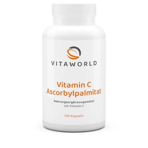vitaworld Vitamin C Ascorbylpalmitat, 200 mg reines Vitamin C – gebunden an Palmitinsäure, magenschonende Alternative, langsame Freisetzung, vegan, 120 Kapseln