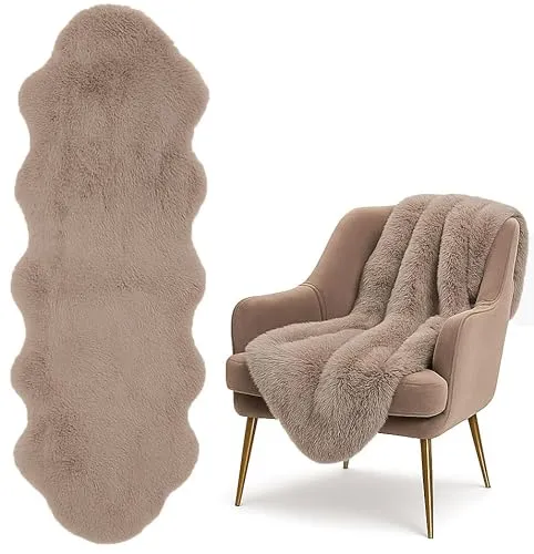 Stephans Möbelbörse XXL Lammfell 180x60cm Teppich Kunstfell Bettvorleger Fellteppich Bankauflage Bankkissen Teppich Fell Schaffell Imitat (Taupe)