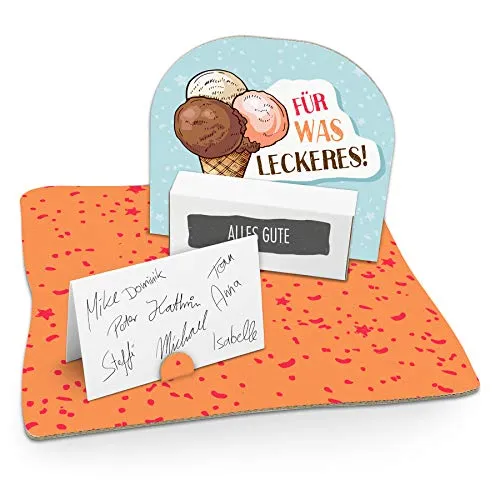 itenga Geldgeschenk I Motiv Eistüte/Für was Leckeres I Geburtstag I Mitbringsel I Gutschein I Geschenkverpackung mit Bodenplatte, Geschenkkarte und Stickerbogen