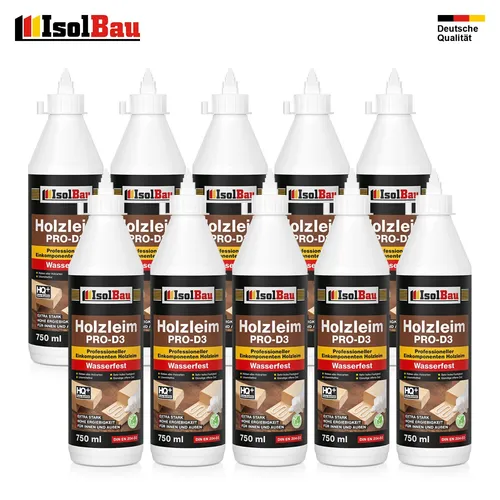 Holzleim D3 Weißleim Wasserfest 10x 750 ml | 860 g Leim Holzkleber Innen & Außen