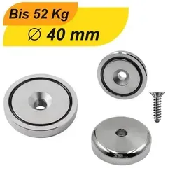 Stück Neodym Topfmagnet Ø40 mm M6 – Haltekraft ca. 52 kg – vernickelt 1