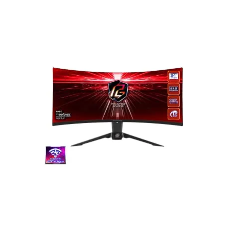 ASROCK 34 WQHD Monitor 165Hz PG34WQ15R2B, Schwarz - 34 Zoll WQHD Monitor mit 165Hz für flüssige Gaming-Erlebnisse und langlebiger Bauweise für höchste Robustheit.