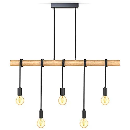 B.K.Licht Pendelleuchte Vintage Schwarz - Lampen - Stilvolle Pendelleuchte im Retro-Design für Esstisch oder Wohnzimmer, individuell höhenverstellbar und ideal für E27 Leuchtmittel.