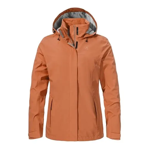 Schöffel Damen Gmund Jacke XL in Orange - Wasserabweisende Regenjacke mit verstaubarer Kapuze, ideal für Wanderungen und Outdoor-Aktivitäten – hervorragendes Preis-Leistungs-Verhältnis.