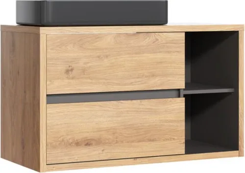 Badezimmer-Set MATT: Waschtischunterschrank 100 cm mit schwarzem Waschbecken