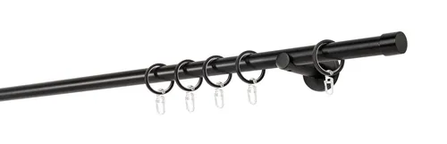 Gardinenstange auf Maß 20mm Cap mit Wandträger 6,5cm - Schwarz, 230cm - Gardinenstangen in hoher Qualität, individuell wählbar von 100 bis 400 cm. Ideal für jede Fensterbreite, passt zu allen Vorhängen und Gardinen.