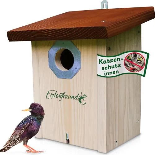 ERDENFREUND® Starenkasten Nistkasten Marder-/Katzenschutz räubersicher Brutkasten für Vögel Metall-Spechtschutz pickfest rostfrei 45mm Nistkasten Star (Höhlenbrüter Nistkasten große Singvögel)