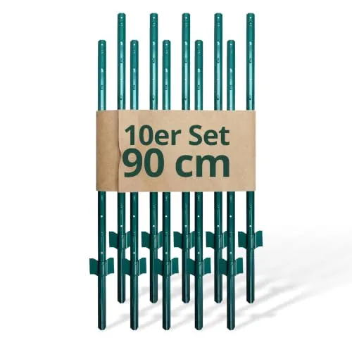 Relaxdays Zaunpfosten 10er Set, 90 cm, U-Profil, robust und wetterfest