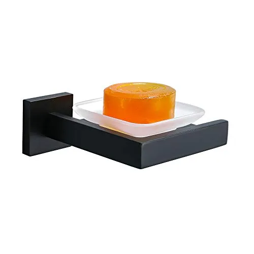 TURS Quadrat Seifenschale Spender Seifen Halter Korb Speicher-Organisator stylisches Bad SUS 304 Edelstahl Wandhalterung, Schwarz, A7005BK