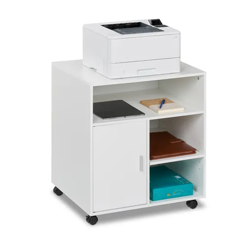Rollcontainer Bürowagen mit 5 Fächern - Praktischer Druckerständer - Rollcontainer & -wagen mit 5 Fächern, mobil durch Rollen, ideal für Büros, max. Tragkraft 15 kg und modernes Design in Weiß.
