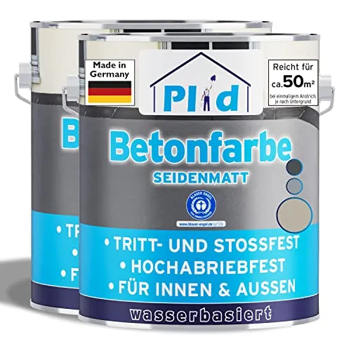 Betonfarbe 5L Kieselgrau - Hochdeckend und Schnelltrocknend - Innen- & Außenfarbe, ideal für Beton und Zement mit hoher Deckkraft, schnelltrocknend, UV-beständig und für alle Zimmer geeignet.