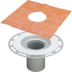 Viega Aufstockelement Advantix Plus 4925 DN 100 - Sanitärinstallation mit Schlüter-KERDI-Abdichtungsmanschette für sichere Anbindung an Flächenabdichtungen bei Dünnbettkonstruktionen.