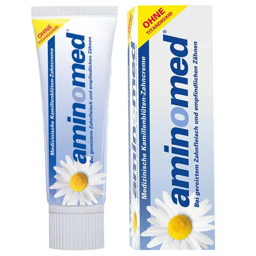 AMIN O MED Fluorid Kamille Zahnpaste, 75 ml - Zahnpasta mit Fluorid und Kamille für sanfte Mundpflege, ideal zur Stärkung des Zahnschmelzes und für ein frisches Mundgefühl.