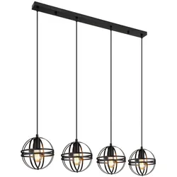 Pendelleuchte 4-flammig schwarz - Industrial Design, höhenverstellbar - Lampen: Moderne 4-flammige Pendelleuchte im Industrial Design, höhenverstellbar und mit E27 Fassungen für individuelle Lichtgestaltung.