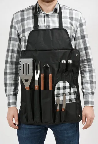 TRIZERATOP Grillschürze Grillschürze mit 8-teiligem Edelstahl-Zubehörset, (Grillschürze mit 8-teiligem Edelstahl-Zubehörset)