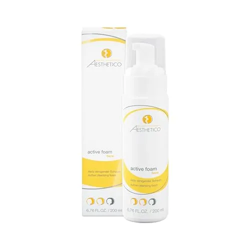 AESTHETICO active foam 200 ml - Reinigungsschaum für fettige und unreine Haut - Effektiver Reinigungsschaum mit Glycolsäure und Salicylsäure-Derivat, der porentief reinigt, Unreinheiten reduziert und die Haut revitalisiert. Ideal für die tägliche Pflege von problematischer Haut.