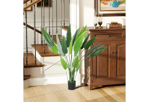 HOMCOM Künstliche Paradiesvogel 110 cm - Exotische Kunstpflanze - Künstliche Pflanzen mit UV-beständigen Seidenblättern für ein täuschend echtes Aussehen. Ideal für Wohnzimmer und Schlafzimmer, pflegeleicht und immer grün.