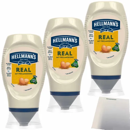Hellmann's Real Salatmayonnaise zum Dippen und Verfeinern 3x250ml Flasche usy