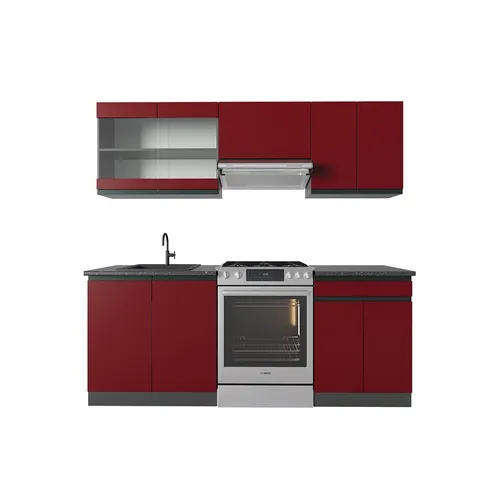 Vicco Küchenzeile R-Line, Rot/Anthrazit, 200 cm J-Shape - Moderne Küchenzeile in Rot/Anthrazit, höhenverstellbar und flexibel umstellbar. Die perfekte Lösung für Ihre individuelle Küchengestaltung!