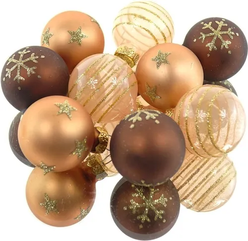 Christbaum-Micro-Kugeln Braun & Goldfarben 3er mix Ø 3 cm aus Glas - 9er Set