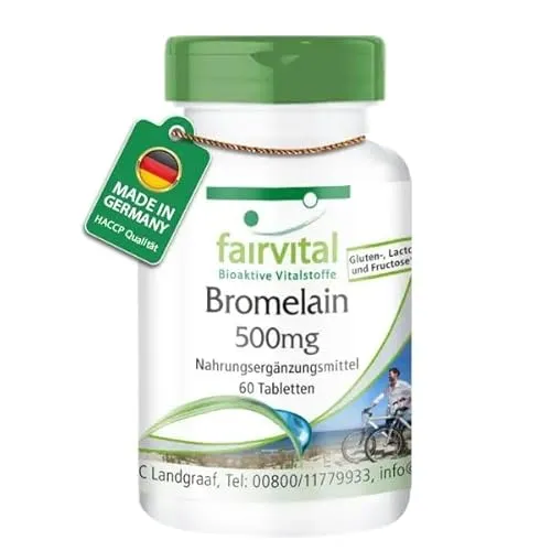 Fairvital | Bromelain 500mg - 60 Tabletten - HOCHDOSIERT - VEGAN - 1200 F.I.P. - Ananasenzym