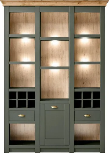 Home affaire Vitrine Cambridge Höhe 207 cm - Vitrinenschrank im Landhausstil aus FSC®-zertifiziertem Holzwerkstoff, mit 2 Schubladen und 1 Tür – ideal für stilvolle Aufbewahrung und Präsentation.
