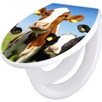 banjado WC-Sitz Motiv Kühe mit Kindersitz - Toilettendeckel mit farbenfrohem Kühe-Motiv, robustem Duroplast und Edelstahl-Scharniere für lange Freude. Ein echter Hingucker für Ihr Bad!