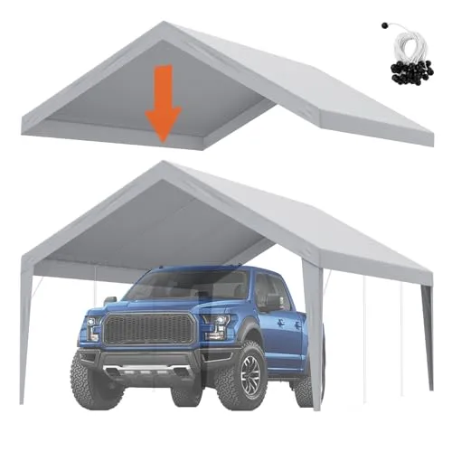 VEVOR Carport Garagenzelt 610x396cm - Grau PE Zeltgarage für optimalen Schutz Ihrer Fahrzeuge, wetterfest und robust, ideal für Gartenhäuser und Geräteschuppen.