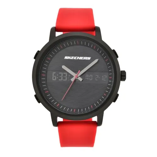 SKECHERS Watch SR5073 - Armbanduhr für Herren mit 48mm Gehäusegröße, wasserfest bis 30m und stylischem roten Silikongurt - ideal für aktive Lebensstile.