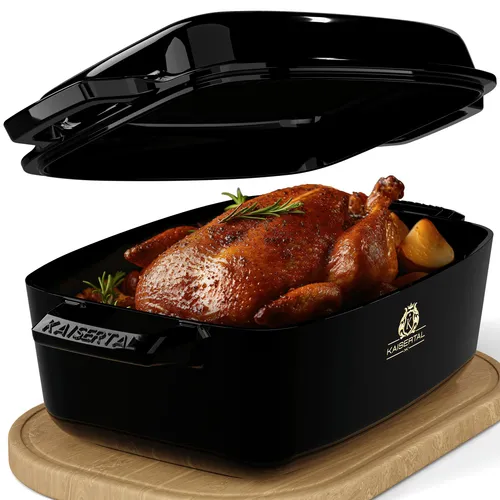 KAISERTAL Emaillierter Gusseisen Bräter – 32cm XL Schmortopf mit Deckel - Auflaufformen – Robuster Gusseisen Bräter mit gleichmäßiger Hitzeverteilung für perfekte Bratergebnisse. Ideal für Gänsebraten und Eintöpfe, hitzebeständig und pflegeleicht.
