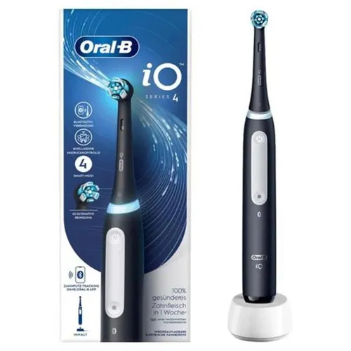 Oral-B iO 4 - Matt Black Rotierende Zahnbürste - Elektrische Zahnbürste mit super sensibler Reinigungstechnologie für sanfte Pflege und strahlend weiße Zähne – ideal für empfindliches Zahnfleisch.