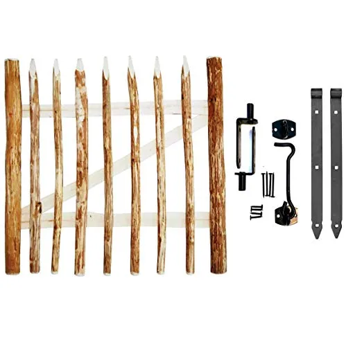 BOGATECO Zauntor Haselnuss | Breite: 100cm | Höhe 50cm | Abstand zwischen den Zaunlatten 6-7 cm | Gartentor aus Holz für Staketenzaun Gartenzaun | mit Scharniere inkl. Zubehör | Türöffnung nach links