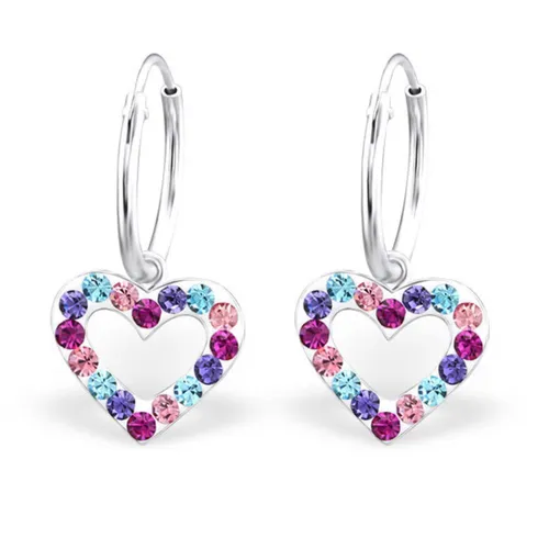Kinder Ohrringe Kristall Creolen 925 Silber Herz Glitzer - Hübsche Creolen aus 925er Sterlingsilber mit buntem Zirkonia-Herzmotiv. Ideal als Geschenk zum Geburtstag oder zu besonderen Anlässen. Anlaufgeschützt und perfekt für kleine Mädchen.