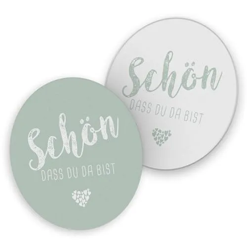 itenga 40x Bierdeckel Untersetzer Schön DASS du da bist rund 10,7 cm Tischdeko für Veranstaltung Gäste Feier (eukalyptus grün)