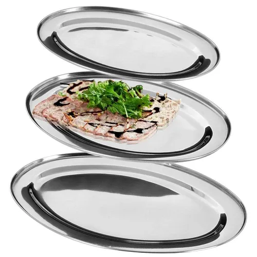 Excellent Houseware Servierplatte Set - 3-teiliges ovales Kellnertablett aus Edelstahl - Elegantes Set aus 3 ovalen Servierplatten aus rostfreiem Edelstahl, ideal für Zuhause oder Gastronomie. Hochglanzpoliert und bruchfest, perfekt für Snacks und Beilagen.