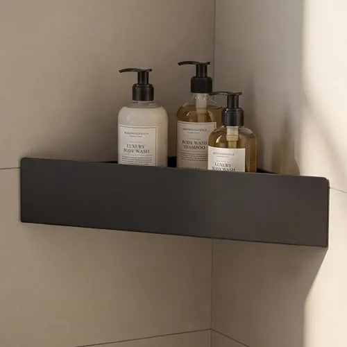 doporro Duschablage ohne Bohren - Eckregal für das Bad - Praktische Duschablage zum Kleben für Shampoo und Duschgel. Modernes Design aus Kohlenstoffstahl, nutzt Ecken platzsparend aus und sorgt für Ordnung im Bad. Einfache Montage ohne Bohren – ideal für jede Badezimmergestaltung.