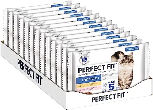 Perfect Fit Indoor 1+ – Nassfutter für Erwachsene Hauskatzen ab 1 Jahr – Auswahl in Sauce – Unterstützt die Vitalität – 52 x 85 g