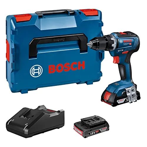 Bosch Professional 18V System Akku Bohrschrauber GSR 18V-55 - Akkuschrauber mit 55 Nm Drehmoment und 1.800 min⁻¹ für effizientes Arbeiten in Holz und Metall. Inklusive 2x 2.0Ah Akkus und Schnellladegerät, ideal für Profis.