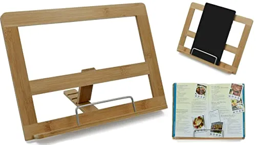Kochbuchhalter aus Holz Buchstütze Kochbuchständer Leseständer Rezepthalter Pad Halterung Lesebuchhalter Buchhalter Tablet Halter Ständer für Küche und Büro aus Bambus faltbar