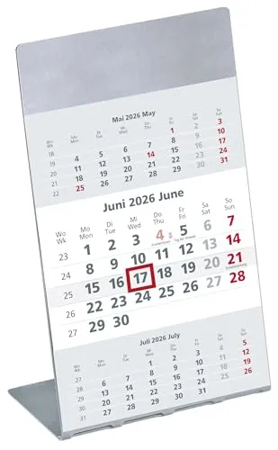 Zettler Ersatz-3-Monatskalendarium mit Magnetstreifen für Edelstahlaufsteller 2026 – Nachfüll-Kalender 11 × 14 cm, 12 Blatt, 3 Monate auf 1 Blatt, Sonn- & Feiertage, Wochenzählung, Datumschieber, FSC