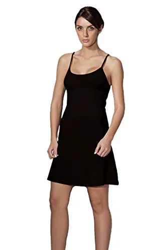 DOREANSE - Unterkleid Damen kurz - Perricoat kurz - Langes Unterhemd mit Spaghettiträger - Unterrock Damen - Farbe Schwarz/Black - Sleepwear Nachthemd - Größe L - Large