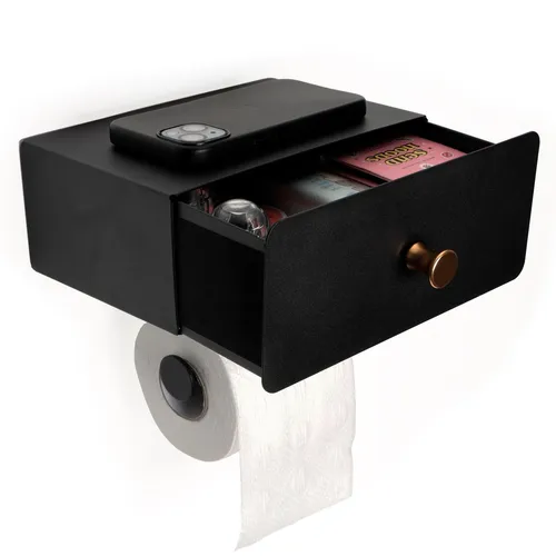 Klopapierhalter ohne Bohren - Toilettenpapierhalter mit Schublade - Toilettenpapierhalter & -lagerung, praktisches Design ohne Bohren, mit zusätzlicher Schublade für kleinen Stauraum.