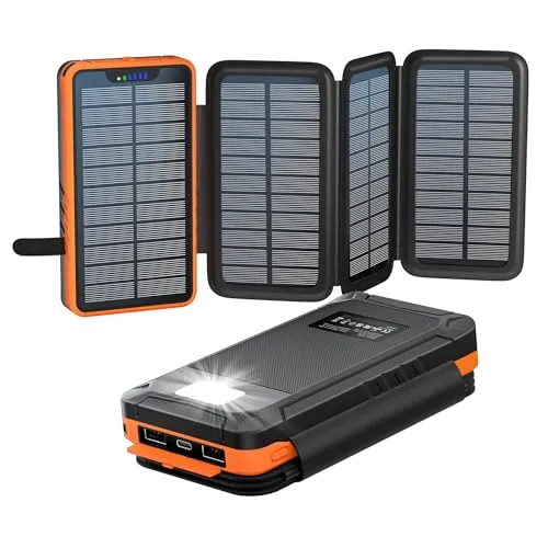 Elzle Solar PowerBank 26800 mAh - Powerbank mit 26800 mAh und 25 W Leistung, ideal für Reisen und Outdoor-Aktivitäten dank solarer Aufladung.