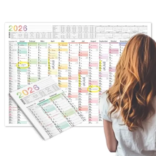 TOBJA A2 Wandkalender 2026 Buntes Design, 14 Monate | Jahreskalender A2 mit großen Feldern, gefalzt versendet | Ideal als Büro-Wandkalender oder Jahresplaner für Homeoffice