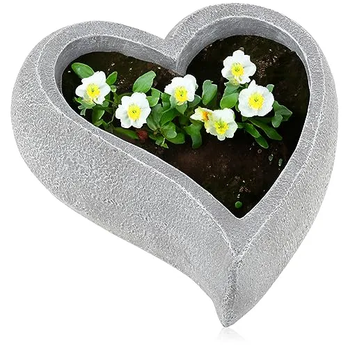 com-four® Deko-Herz zum Bepflanzen - große Pflanzschale als Grabschmuck, für Garten oder Terasse - liebevolle Grabdekoration - Pflanztopf in Herzform als Grabbeigabe (1 Stück - Herz - 34x30cm)