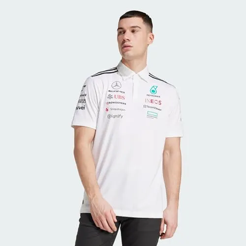 Adidas Herren Mercedes - AMG Petronas Formula ONE Team Polo - Funktionsshirt für Motorsport-Fans, aus 74% recyceltem Polyester, mit seitlichen Schlitzen für optimalen Tragekomfort und längerer Rückenteil.